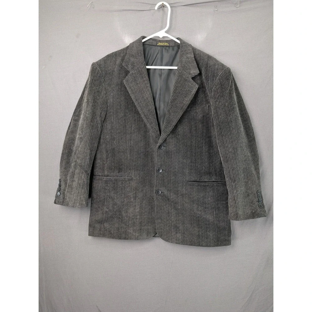Thomas Hill Ltd Collections Mens 40S Corduroy Blazer Sport Coat Grey Herringbone